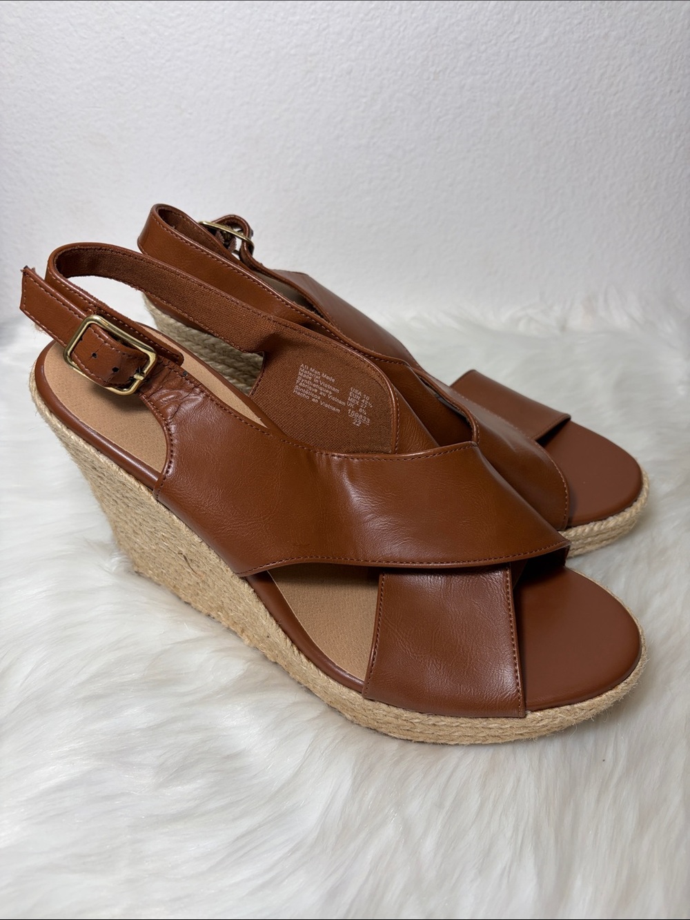 American Eagle Outfitters Tan Brown Espadrille Wedge Slingback Sandals